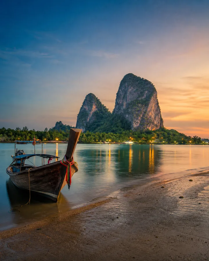 Krabi Town riverside and limestone landscape